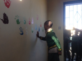 The kids had a great time painting with their handprints (my skirt and the floor had a slightly less fun time)