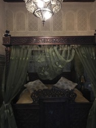 Our canopy bed. The ceilings were about 20 feet tall and had intricate painted wood. Stunning!