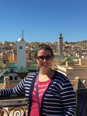 On a rooftop in the center of the Fes medina. Minarets of the old university behind me.