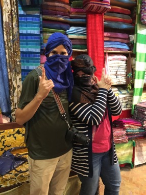 We bought cactus silk scarves and the salesman taught us how to tie them for the desert. We are so cool.